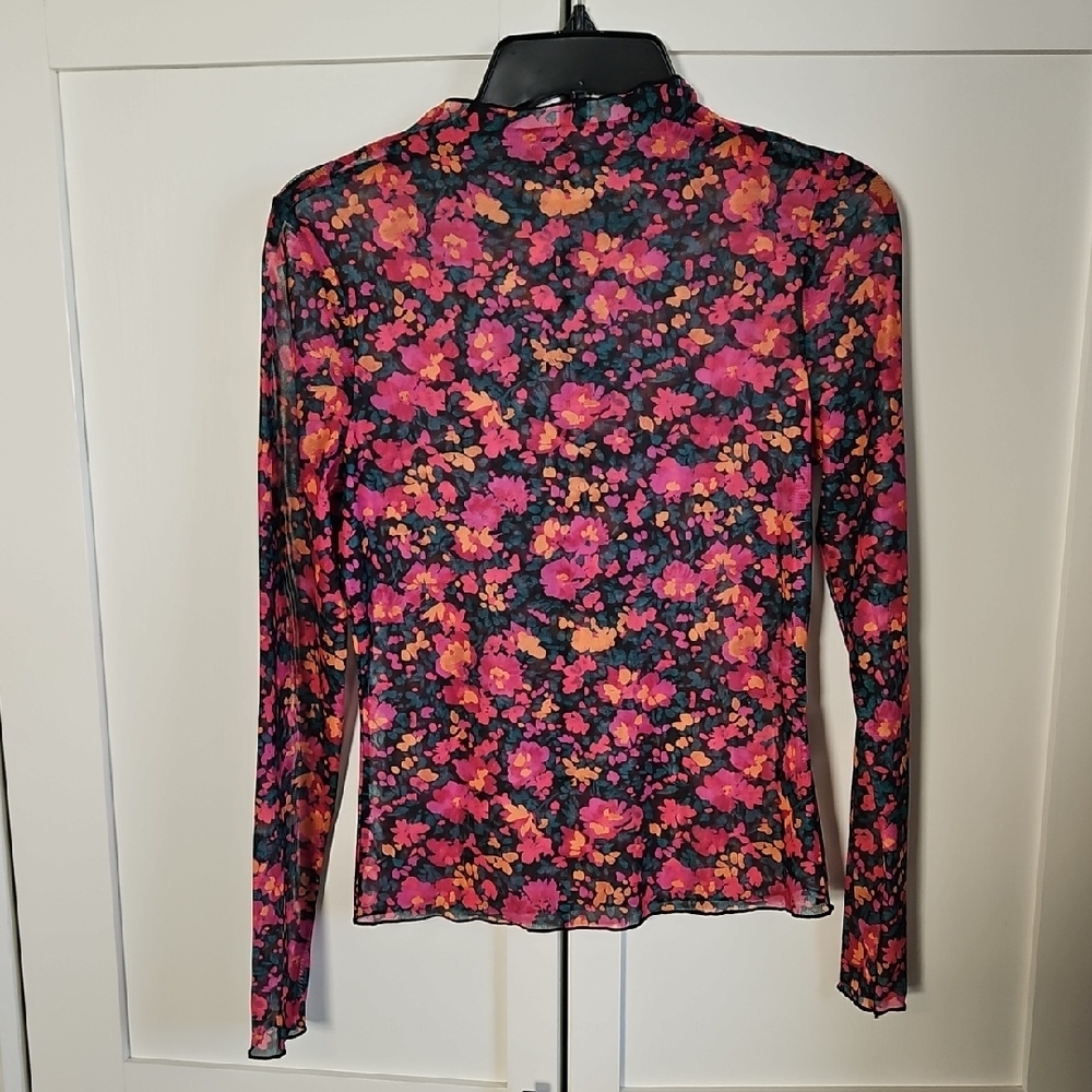 Vibrant Floral Long Sleeve Mesh Top